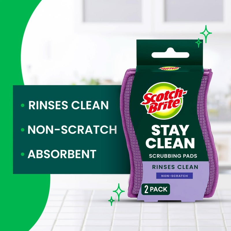 3M Scotch-Brite Stay Clean Scrubber Pads, Non-Scratch Dish Sponges for Kitchen Cleaning, 12 Count, Rinses Clean, Odor-Resistant, Safe on Non-Stick Cookware, Pots, Pans, and Glassware - Image 5