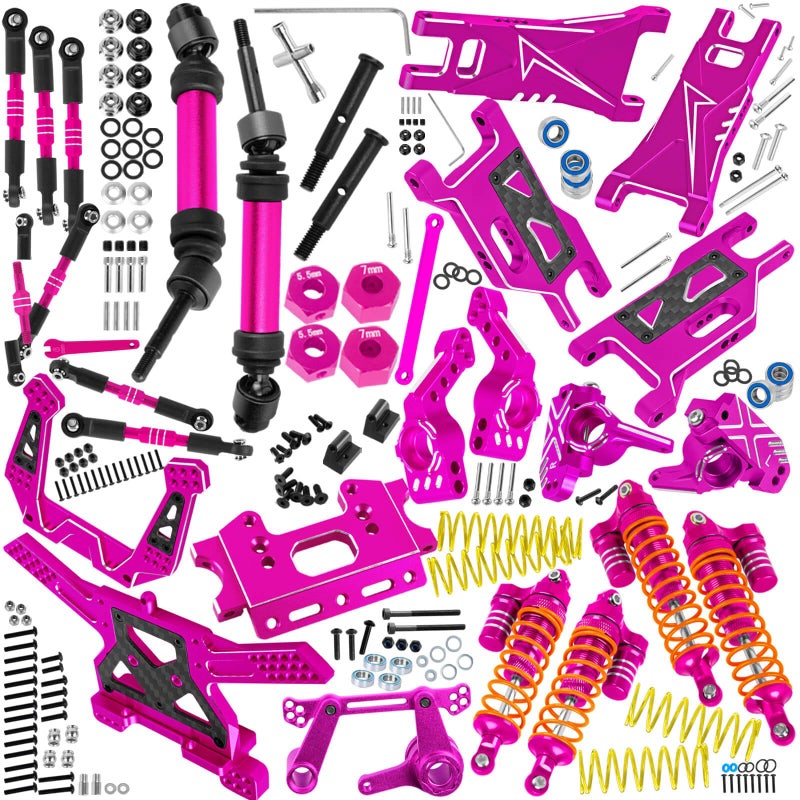 BRCatWPark RC Upgrades Part for 110 Rustler Stampede VXL 2WDAArmShockDrive ShaftCaster BlockSteering BlocksStub Axle CarriersSteering BellcranksLinksShock TowerFront BulkheadPink - Image 3