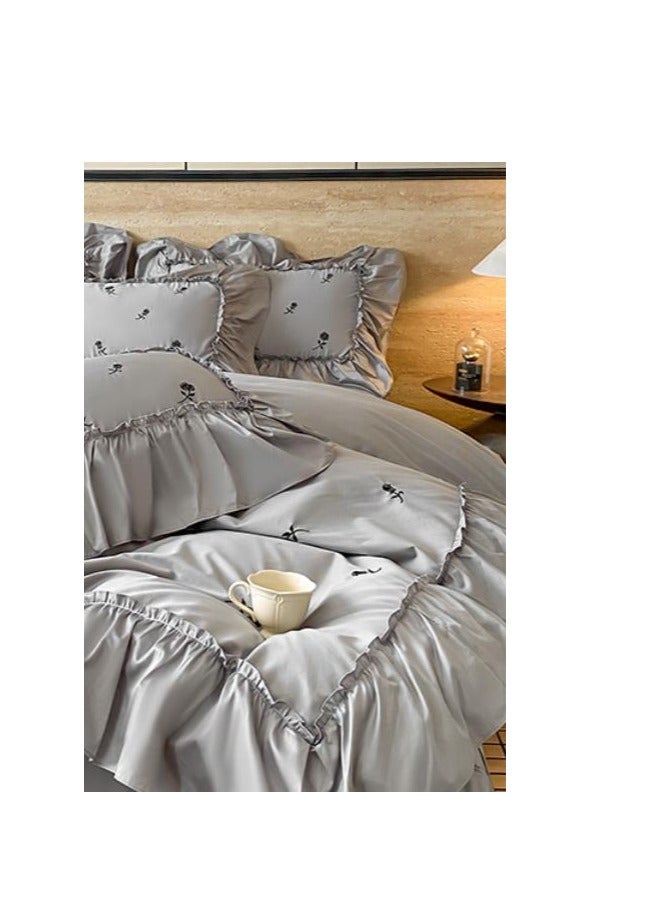 Bed Sheet Style — French High-End 60 Thread Pure Cotton Embroidered Bedding Four Piece Set - Image 3