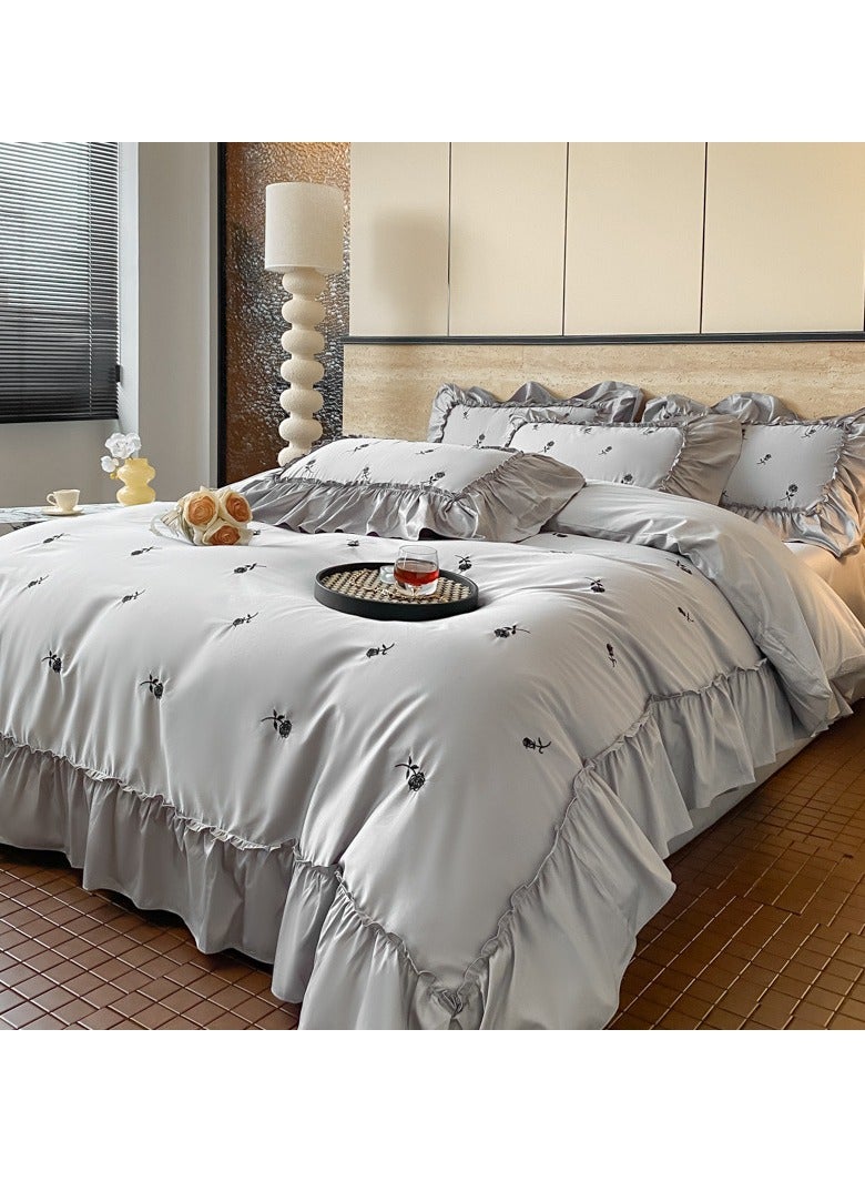 Bed Sheet Style — French High-End 60 Thread Pure Cotton Embroidered Bedding Four Piece Set - Image 1