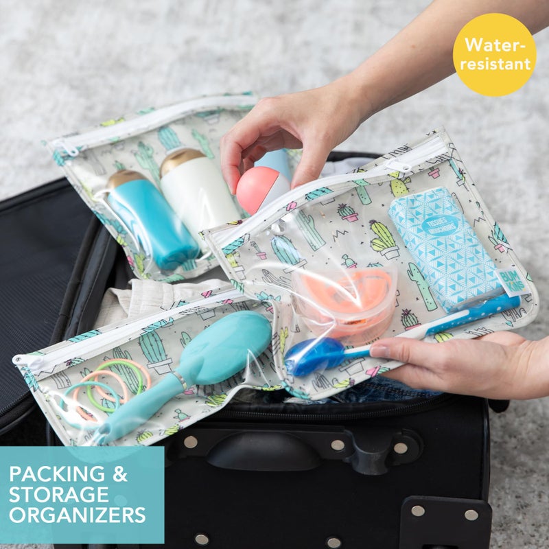 Bumkins Travel Bag, Toiletry, TSA Approved Pouch, Zip Bag, Quart Size Airline Compliant, Clear-Sided, Baby, Diaper Bag Organization, Makeup, Accessories, Packing, Set of 3 Sizes, Cactus Green - Image 2