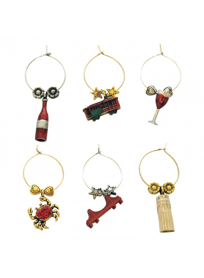 Wine Things 6-Piece Wine Charms/Wine Glass Tags/Drink Markers for Stem Glasses, Wine Tasting Party (San Francisco) - Image 3