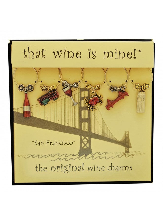 Wine Things 6-Piece Wine Charms/Wine Glass Tags/Drink Markers for Stem Glasses, Wine Tasting Party (San Francisco) - Image 1