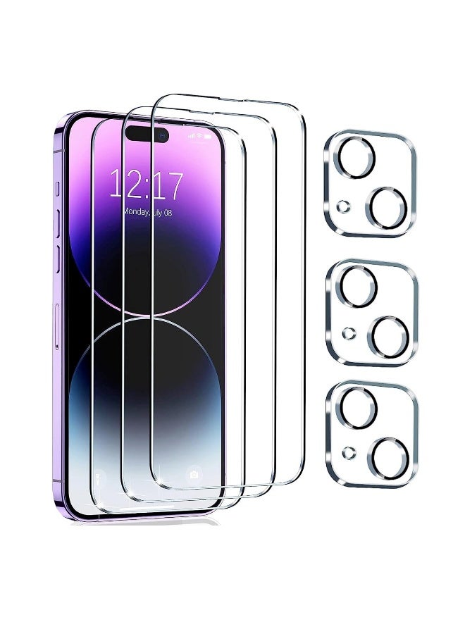 DUSALA 【3+3 Pack】 for iPhone 15 Screen Protector with Camera Lens Protector 9H Tempered Glass Film HD Clear Sensitive Full Coverage Protector for iphone 15 (iphone 15) - Image 1