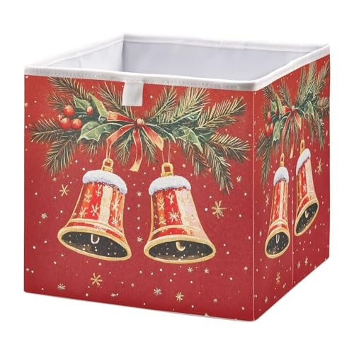 senya Large Storage Bins Christmas Bells Collapsible Foldable Storage Cubes Fabric Basket Closet Organizer Containers Box for Home Bedroom Office 11 x 11 x 11in - Image 1