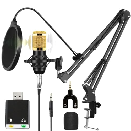 TECHBLAZE Condenser Microphone Recording All Set kit with Boom Arm Stand, pop Filter & USB Sound Card for BM 800 Studio mic Singing, Podcast Mike, Gaming, Voice Over, Streaming, YouTube (Black) - Image 1