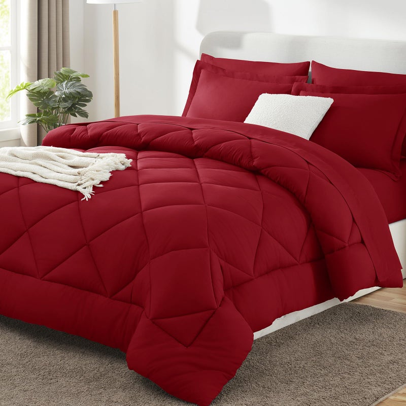 CozyLux King Size Comforter Set Dark Red - 7 Pieces Bed in a Bag King, Luxury Soft Bed Set for All Seasons, Bedding Set with Down Alternative Comforter, Sheets, Pillowcases & Shams - Image 1