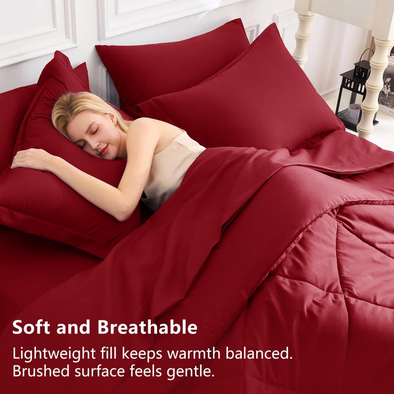 CozyLux King Size Comforter Set Dark Red - 7 Pieces Bed in a Bag King, Luxury Soft Bed Set for All Seasons, Bedding Set with Down Alternative Comforter, Sheets, Pillowcases & Shams - Image 3