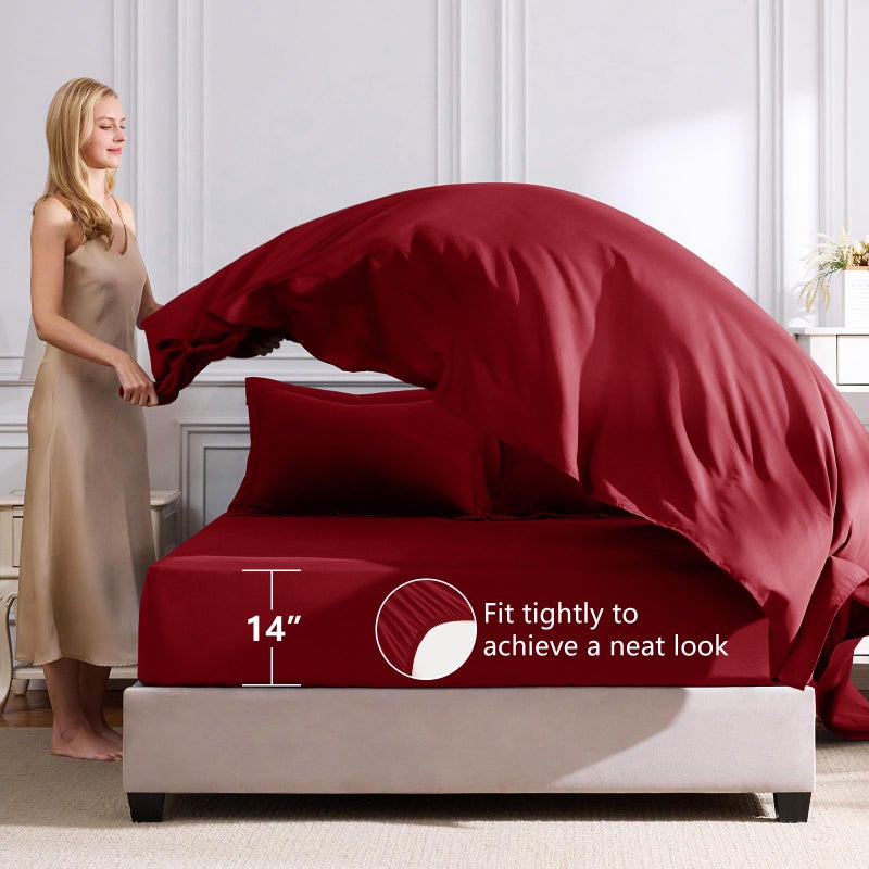 CozyLux King Size Comforter Set Dark Red - 7 Pieces Bed in a Bag King, Luxury Soft Bed Set for All Seasons, Bedding Set with Down Alternative Comforter, Sheets, Pillowcases & Shams - Image 5