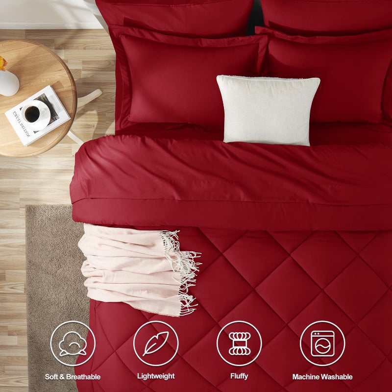 CozyLux King Size Comforter Set Dark Red - 7 Pieces Bed in a Bag King, Luxury Soft Bed Set for All Seasons, Bedding Set with Down Alternative Comforter, Sheets, Pillowcases & Shams - Image 2