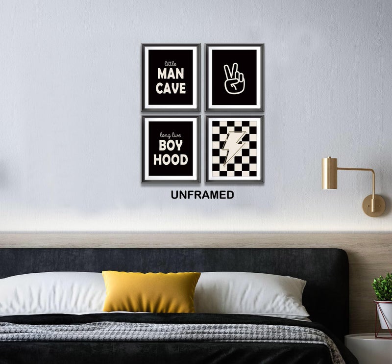 AEHIE Little Man Cave Retro Preppy Checkered Lightning Peace Sign Long Live Boyhood Poster Prints for Boy Teen Room Dorm Decor Preppy Decorations Prints Wall Art Unframed 4pcs 8x10inches Teen Boys Gifts - Image 4