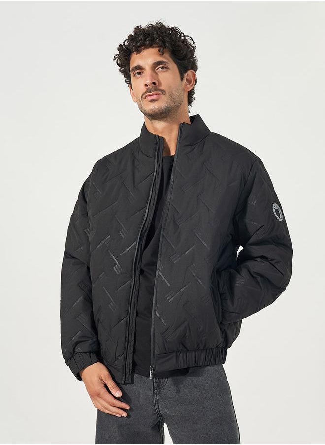Styli - Chevron Quilted Puffer Jacket with Faux Fur Lining & Badge Detail - Image 1