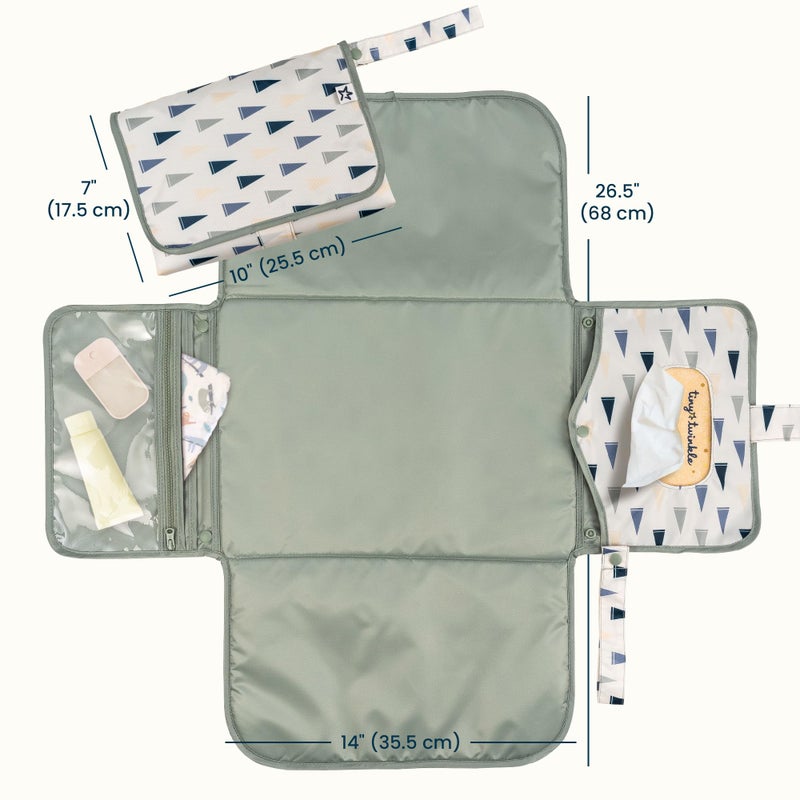 Tiny Twinkle Portable Diaper Changing Pad | Waterproof, Wipeable & Compact Baby Changing Pad for Travel | Smart Wipes Pocket & Organized Storage| Newborn Shower Gift (Varsity Flags) - Image 2