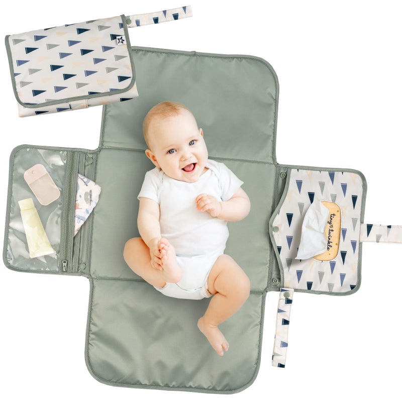 Tiny Twinkle Portable Diaper Changing Pad | Waterproof, Wipeable & Compact Baby Changing Pad for Travel | Smart Wipes Pocket & Organized Storage| Newborn Shower Gift (Varsity Flags) - Image 1