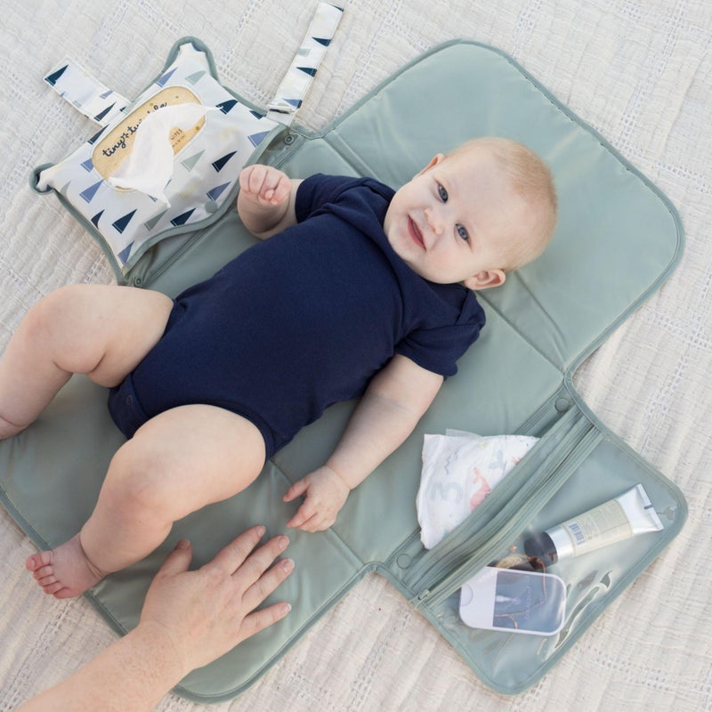 Tiny Twinkle Portable Diaper Changing Pad | Waterproof, Wipeable & Compact Baby Changing Pad for Travel | Smart Wipes Pocket & Organized Storage| Newborn Shower Gift (Varsity Flags) - Image 3