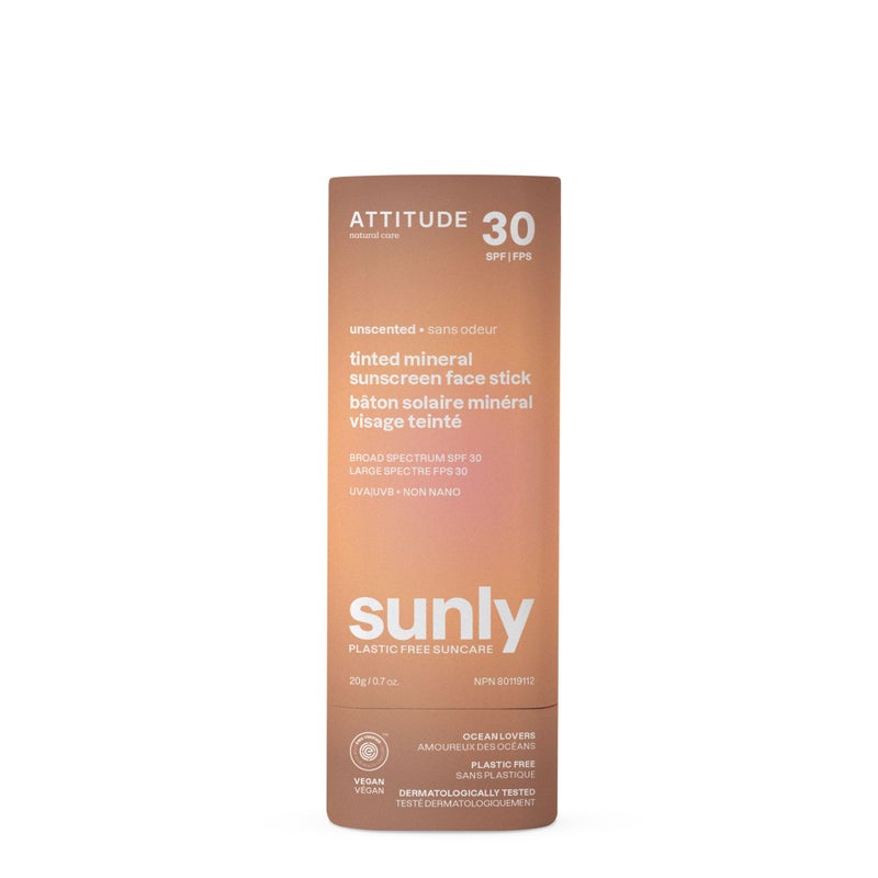 ATTITUDE Tinted Mineral Sunscreen Face Stick with Zinc Oxide, SPF 30, EWG Verified, Plastic-Free, Broad Spectrum UVA/UVB Protection, Dermatologically Tested, Vegan, Unscented, 0.7 Ounce - Image 1