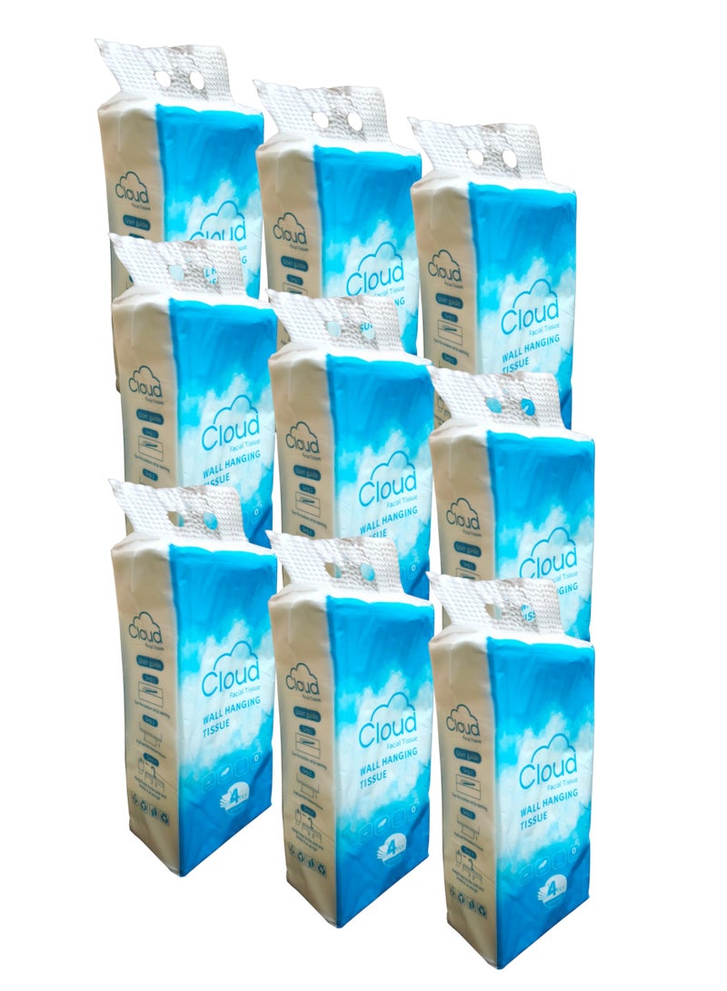 كلاود 9 عبوات من مناديل معلقة على الحائط مكونة من 4 طبقات تحتوي كل عبوة على 1200 منديل - Image 1