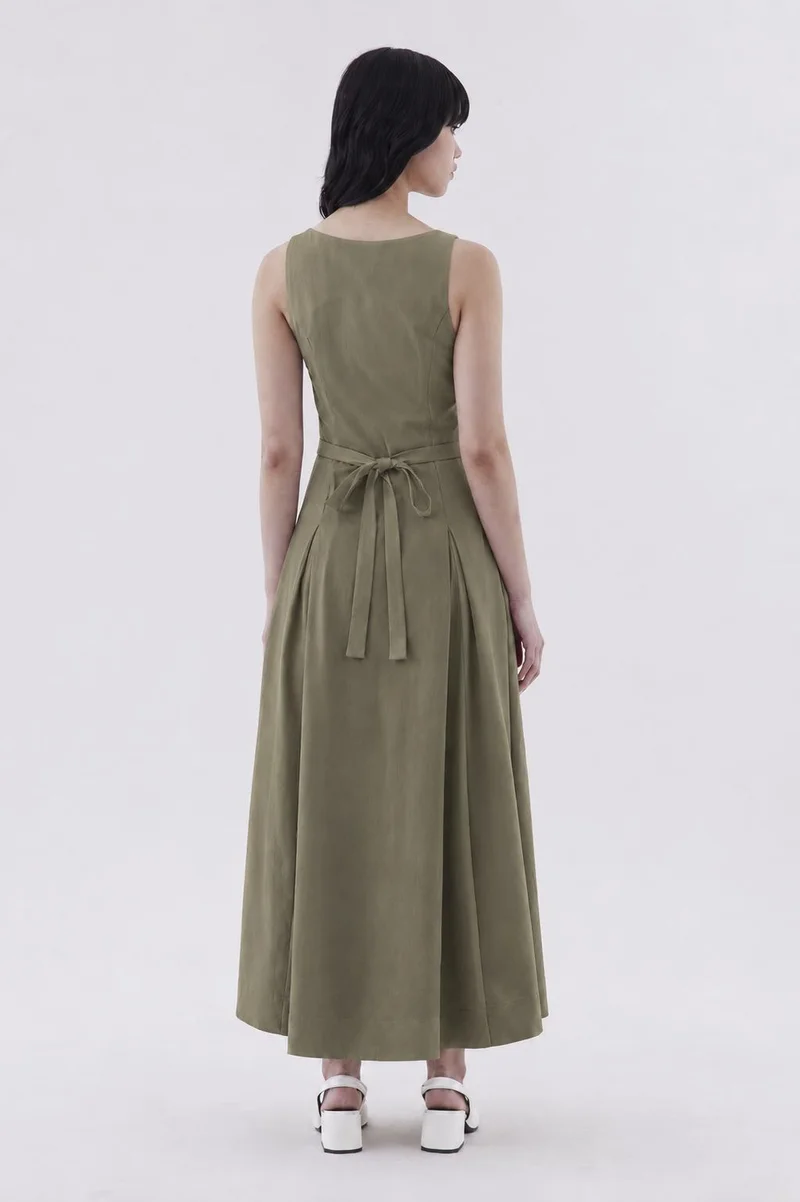 The Editor's Market Sedona Pleat Dress - Olive