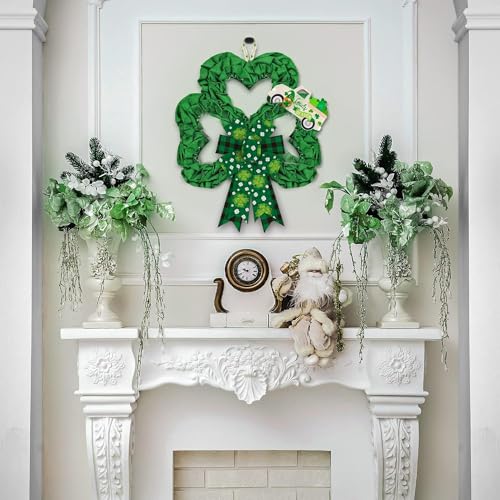 Heureppy 2 Pack Irish St. Patrick's Day Burlap Linen Wreath Bows, Green Plaid Clover Shamrock Decor for Front Door, Tree Topper, Indoor Outdoor Use - Image 3