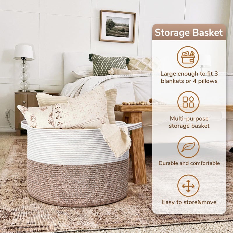 Goodpick Large Storage Basket, 83L Dorm Room Essentials, Blanket Woven Rope Basket for Living Room, Baby Blanket Storage, 21.7 x 13.8 inches - Image 4