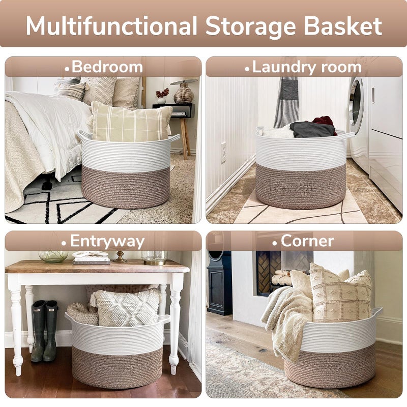 Goodpick Large Storage Basket, 83L Dorm Room Essentials, Blanket Woven Rope Basket for Living Room, Baby Blanket Storage, 21.7 x 13.8 inches - Image 3