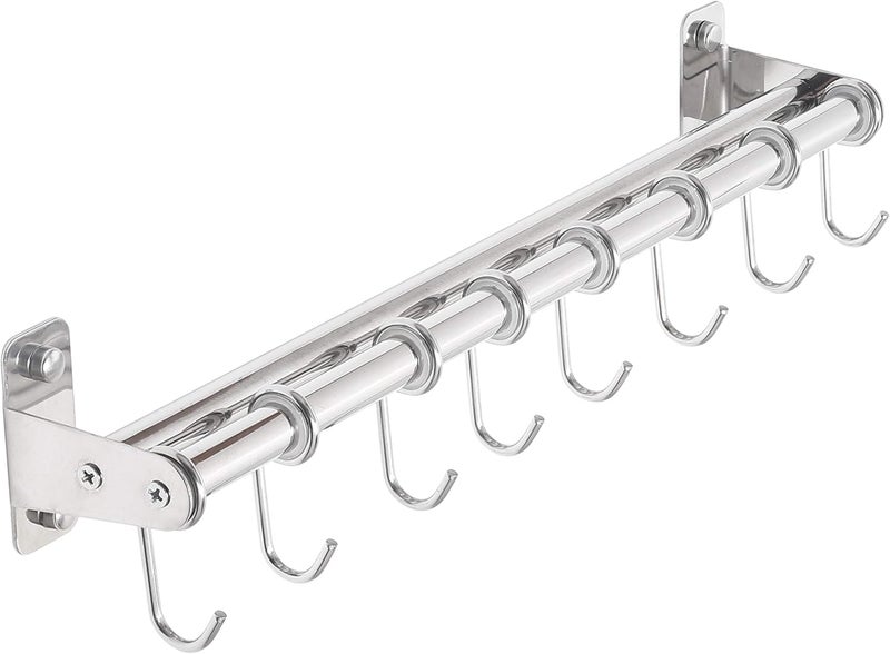 Dseap Pot Rack - Pots and Pans Hanging Rack with 8 Hooks, Double Bars, Wall Mounted, Chromed - Image 1