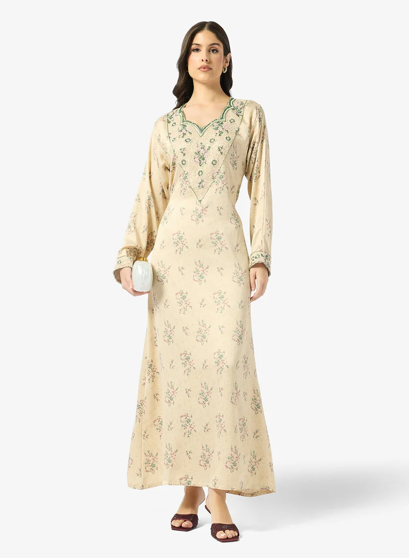 ARABIAN CLOSET Embellished Belted Jalabiya