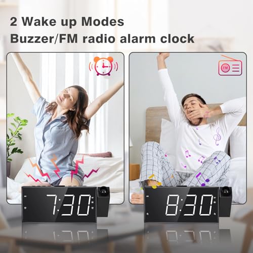 Mesqool Projection Alarm Clock with FM Radio,Large Number Display & Dimmer,USB Charger,Sleep Timer,Battery Backup,Dual Alarms,Clock Radio for Bedroom Heavy Sleepers - Image 3
