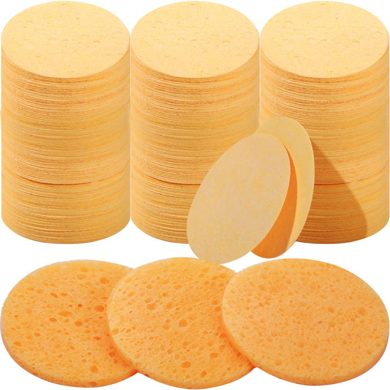 Amyhill 300 Count Compressed Facial Sponges Natural Face Sponges for Cleansing Disposable Facial Exfoliating Pads for EstheticiansOrange