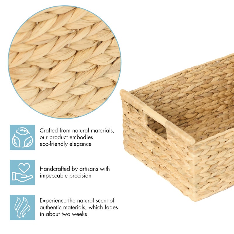 VATIMA Extra Large Wicker Basket Rectangular with Wooden Handles for Shelves, Water Hyacinth Basket Storage, Natural Baskets for Organizing, Wicker Baskets for Storage 16.7"x12.4"x7" - Image 4