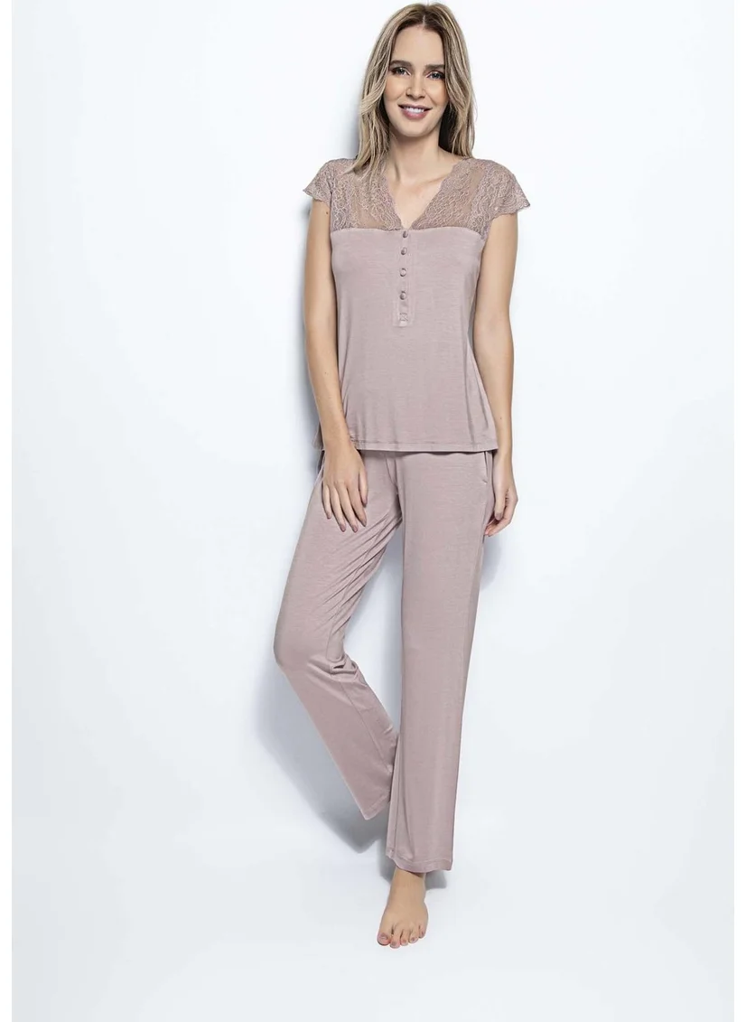 Monamise 18437 Short Sleeve Pajama Set - Mink