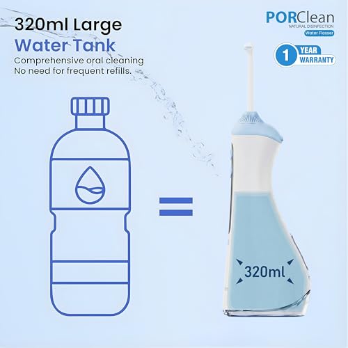 PORClean PRO 200VPro Water Flosser for Teeth – 160 PSI Deep Cleaning, Rechargeable Oral Irrigator for Braces & Gums | 320ml Tank, 6 Tips, USB-C Rechargeable, IPX7 Waterproof | Dental Flosser – 1 Year Warranty - Image 4