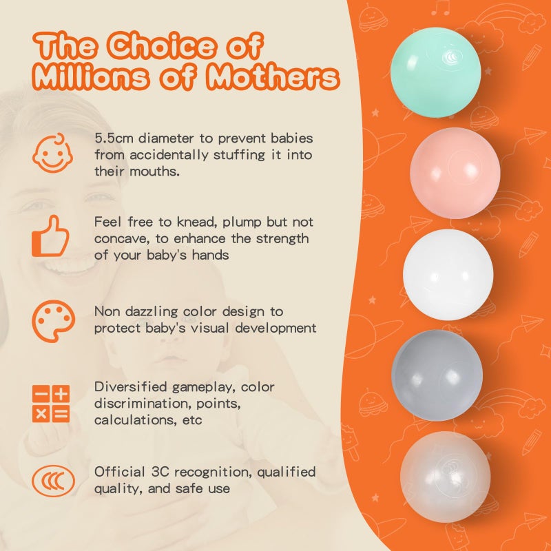 TRENDBOX Ball Pit Balls 100 - Macaron Colors Balls for Ball Pit  Play Tent Baby Playhouse Pool Birthday Party Decoration (M-Green  Pink  Gray  White&Clear) - Image 4