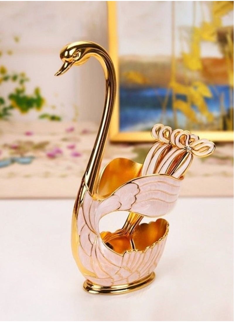7-Piece Coffee Spoon with Swan Shape Storage Rack Bow Cutlery Set