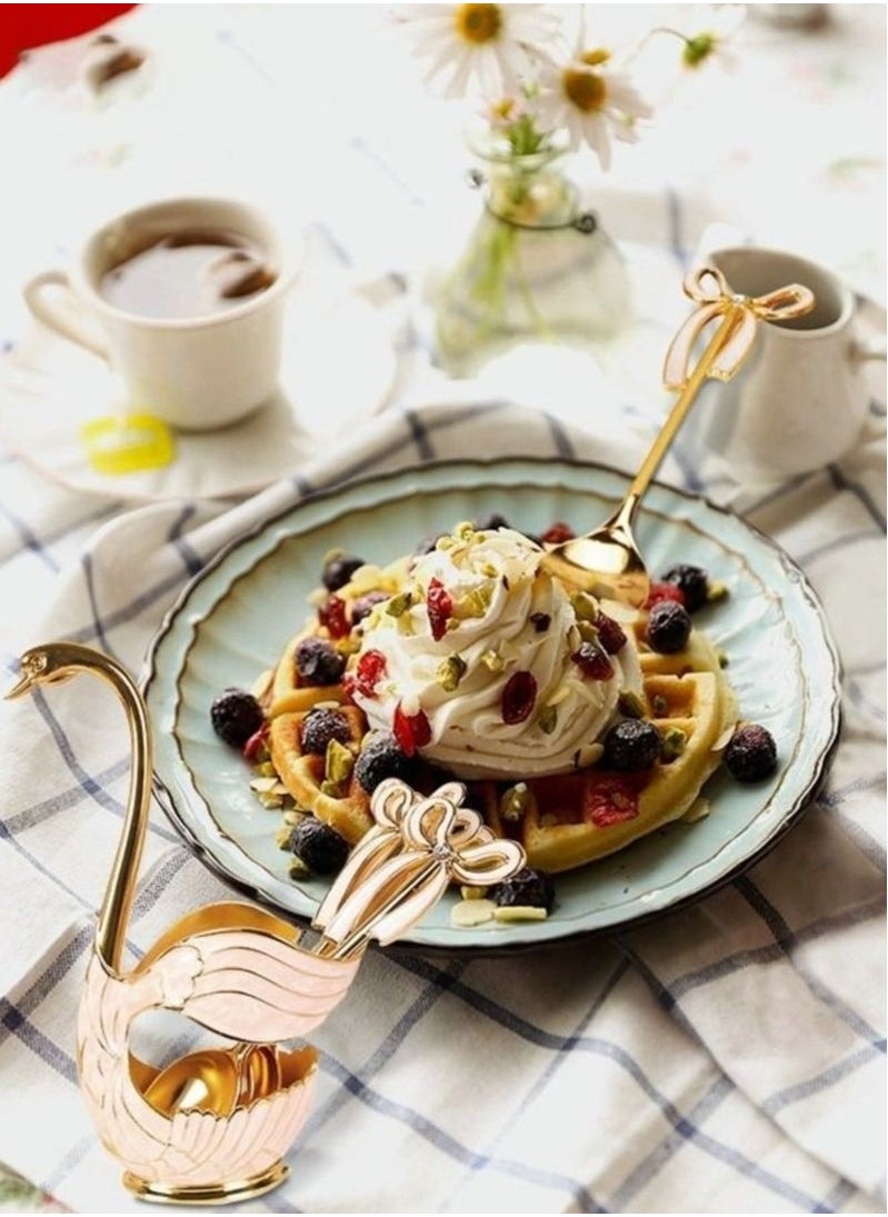 7-Piece Coffee Spoon with Swan Shape Storage Rack Bow Cutlery Set
