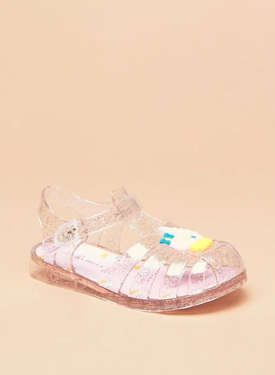 Flora Bella Girls Glitter Print Strap Sandals with Buckle Closure