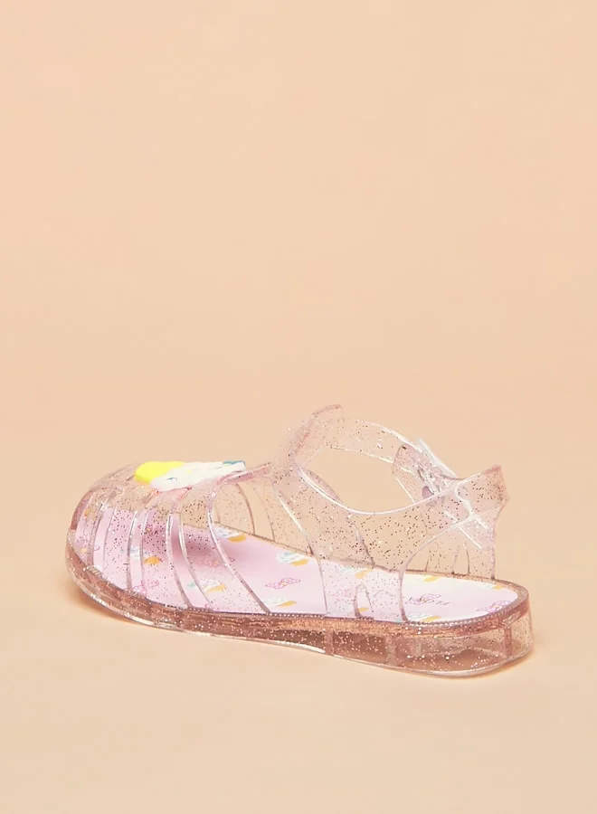فلورا بيلا Girls Glitter Print Strap Sandals with Buckle Closure