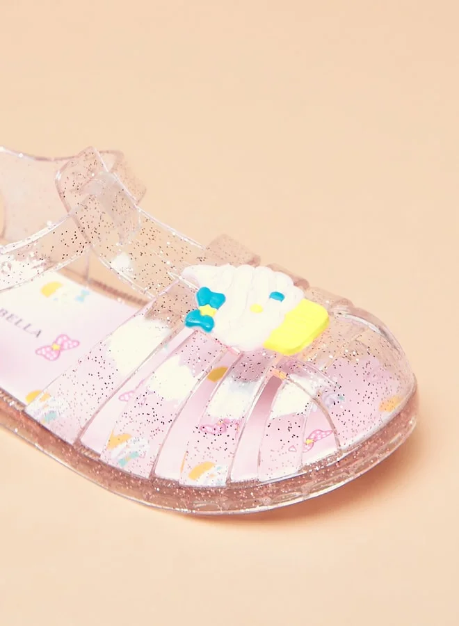 فلورا بيلا Girls Glitter Print Strap Sandals with Buckle Closure
