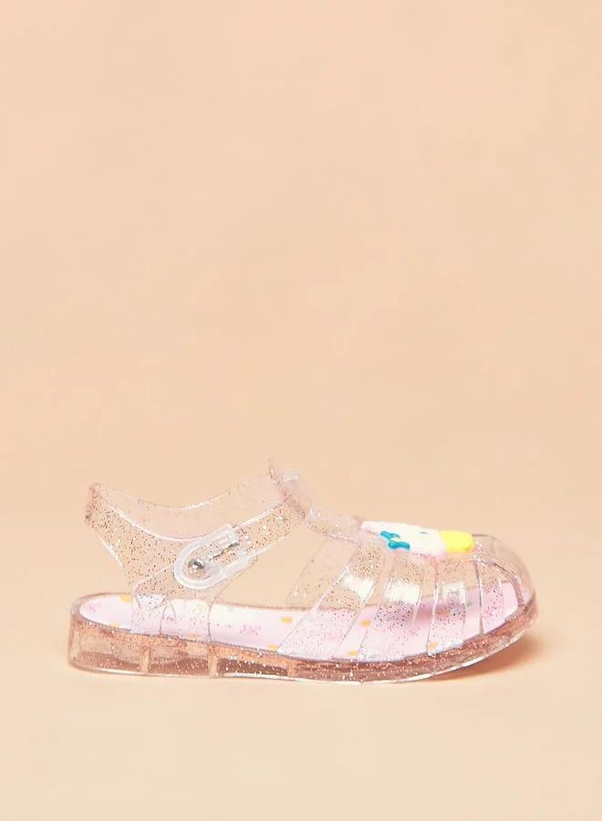 فلورا بيلا Girls Glitter Print Strap Sandals with Buckle Closure