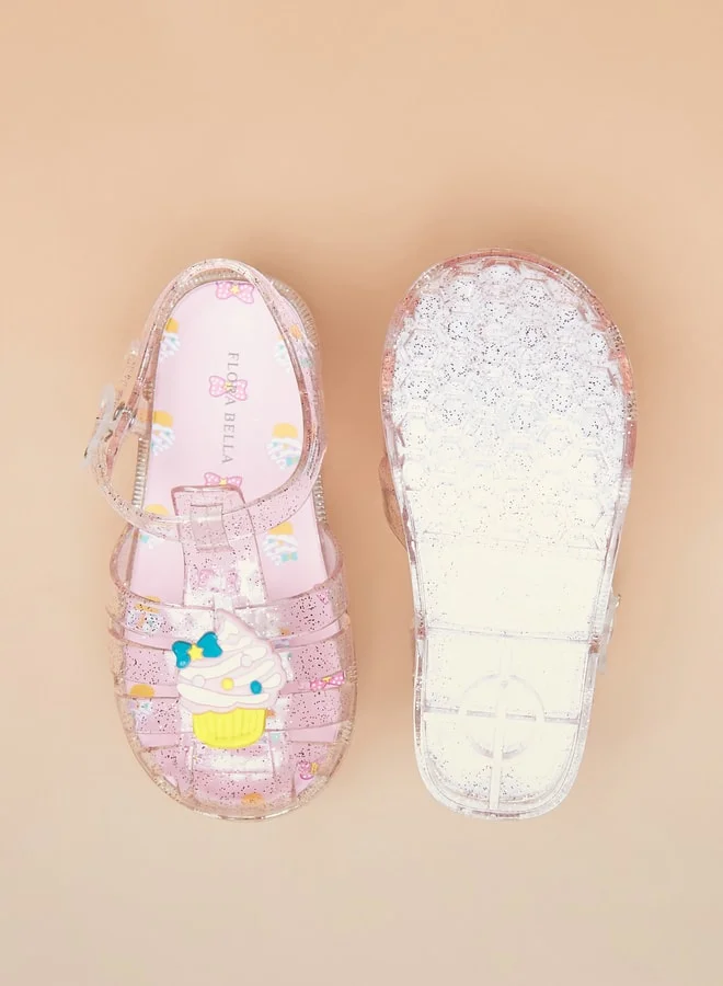 فلورا بيلا Girls Glitter Print Strap Sandals with Buckle Closure