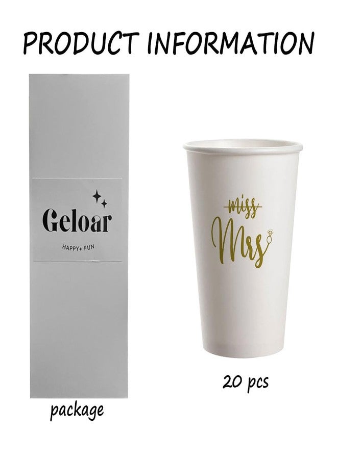 Geloar Bridal Shower Party Cups, 20 Pack 9oz Gold From Miss To Mrs Disposable Paper Party Cups for Engagement Bachelorette Rehearsal Dinner Wedding (Miss Mrs Cups) - Image 2