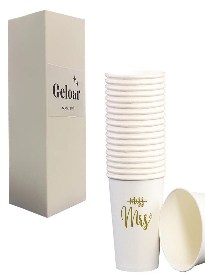 Geloar Bridal Shower Party Cups, 20 Pack 9oz Gold From Miss To Mrs Disposable Paper Party Cups for Engagement Bachelorette Rehearsal Dinner Wedding (Miss Mrs Cups) - Image 1
