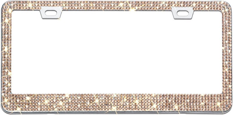EWBN Bling License Plate Frame for Women, 1PCS Sparkly License Plate Frames| Over 1200 pcs 14 Facets Bedazzled Clear Glass Diamond Rhinestone Crystals w/Free Glitter Diamond Box (Champagne) - Image 2