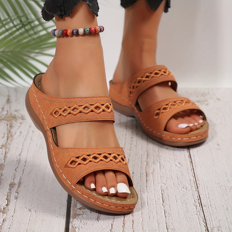 [Soft Sole Platform Sandals] Comfort Soft Sole Double Bands - Image 1