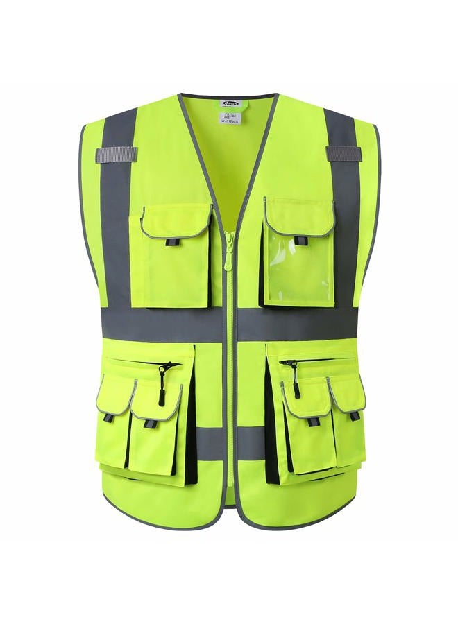 JKSafety 10 Pockets Class 2 High Visibility Zipper Front Safety Vest Yellow with High Reflective Strips Meets ANSI/ISEA Standards (88-Yellow, X-Large) - Image 1