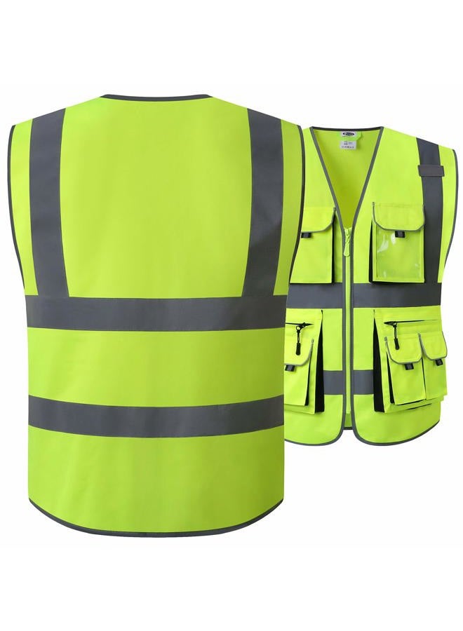 JKSafety 10 Pockets Class 2 High Visibility Zipper Front Safety Vest Yellow with High Reflective Strips Meets ANSI/ISEA Standards (88-Yellow, X-Large) - Image 5