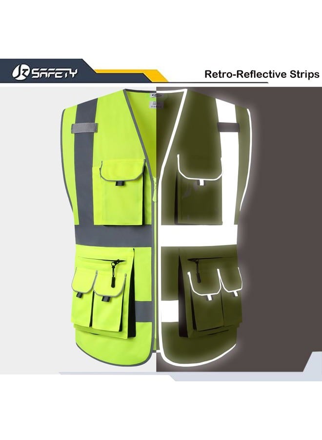 JKSafety 10 Pockets Class 2 High Visibility Zipper Front Safety Vest Yellow with High Reflective Strips Meets ANSI/ISEA Standards (88-Yellow, X-Large) - Image 2