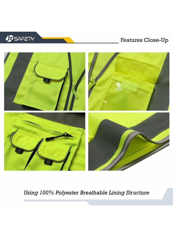 JKSafety 10 Pockets Class 2 High Visibility Zipper Front Safety Vest Yellow with High Reflective Strips Meets ANSI/ISEA Standards (88-Yellow, X-Large) - Image 3