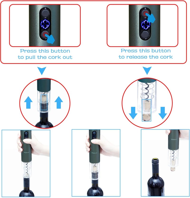 HOWTOOL Electric Wine Bottle Opener Automatic Wine Opener Electric Corkscrew with Foil Cutter,Wine Pourer,Wine Stopper,USB-C Charge Cable, Christmas Gifts for Women Men Adults(Gray) - Image 3
