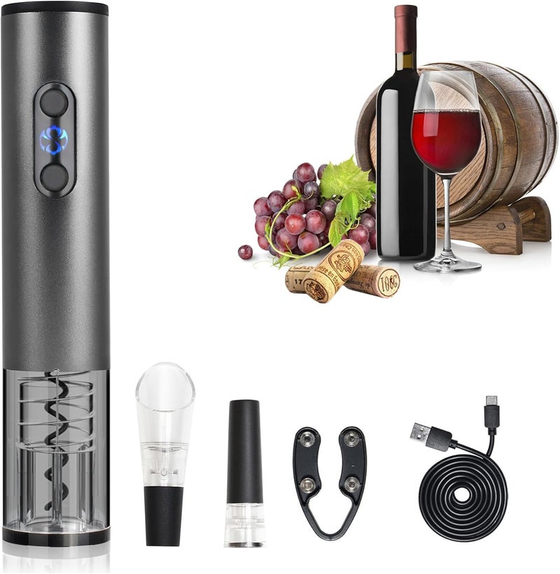 HOWTOOL Electric Wine Bottle Opener Automatic Wine Opener Electric Corkscrew with Foil Cutter,Wine Pourer,Wine Stopper,USB-C Charge Cable, Christmas Gifts for Women Men Adults(Gray) - Image 1